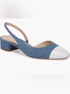 VERONICA BEARD Cecile Denim Leather Slingback Ballerina Pumps Size 9